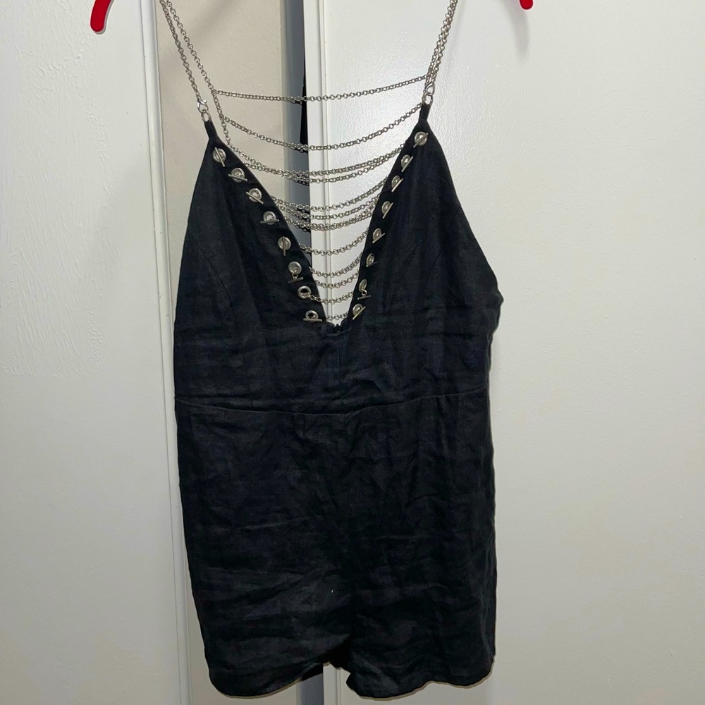 LF chained linen black romper